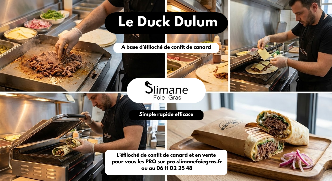 Émietté, effiloché de confit de canard : la base du Duck-Durum et Duck-Kebab
